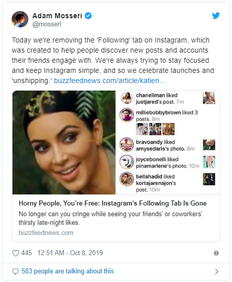 Instagram Removes its 'Following' Tab 2